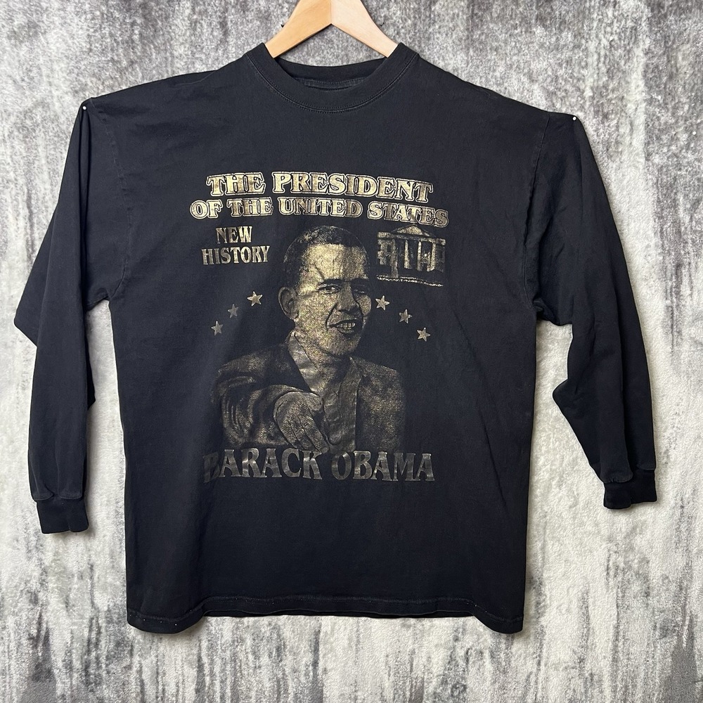Vintage Y2K Barack Obama T-Shirt Size 2XL New History Black President Tee